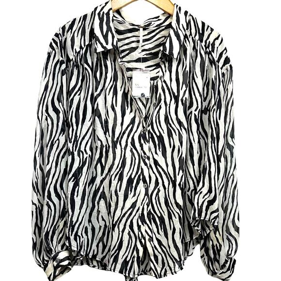 NWT Free People Ciara Black White Zebra Animal Print Sheer Button Up Blouse XS - Picture 3 of 15